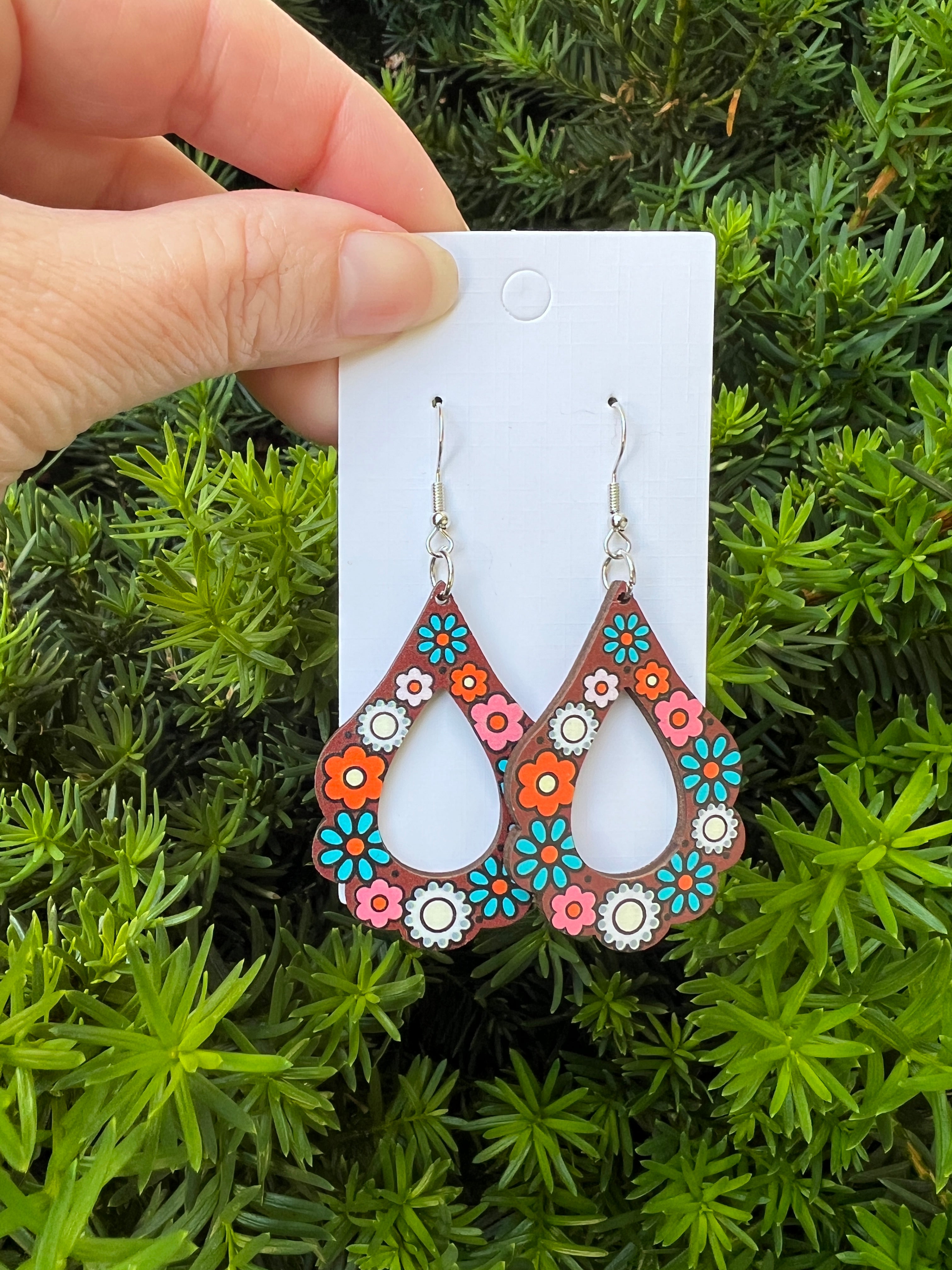 Boho Fall Scalloped Wood Teardrop Earrings