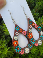 Boho Fall Scalloped Wood Teardrop Earrings