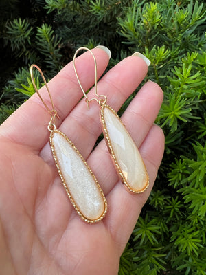 Cream Gem Long Drop Earrings