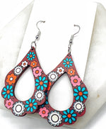 Boho Fall Scalloped Wood Teardrop Earrings