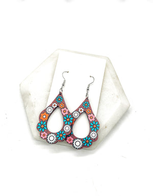 Boho Fall Scalloped Wood Teardrop Earrings