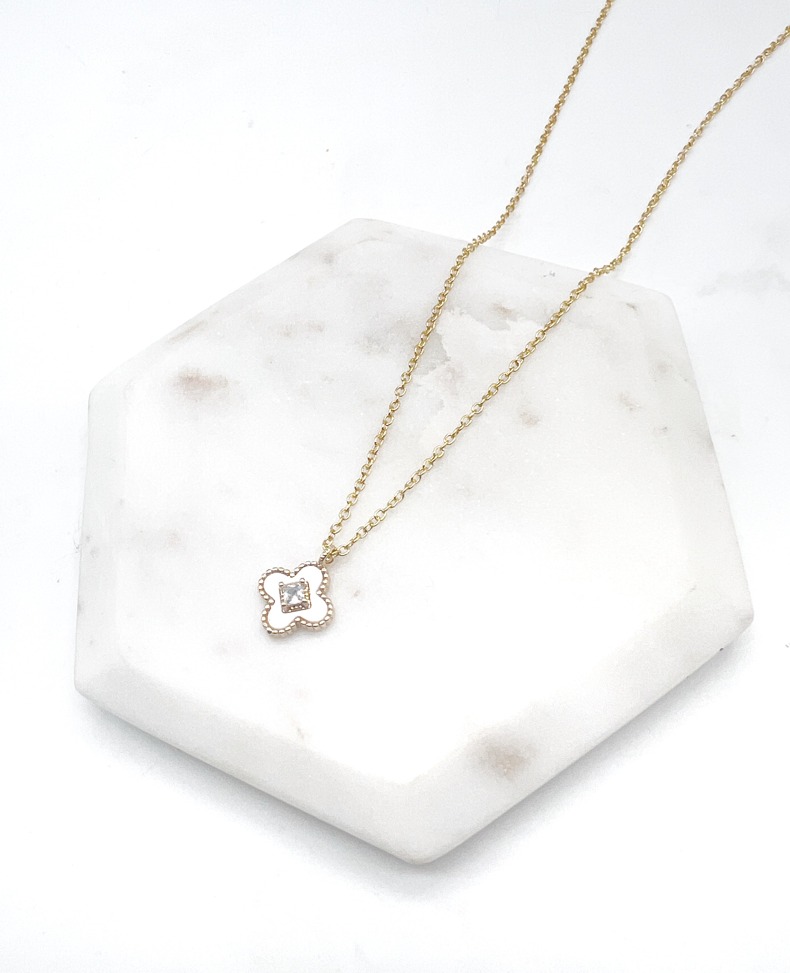 Quatrefoil Shell CZ Necklace