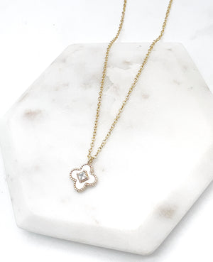 Quatrefoil Shell CZ Necklace