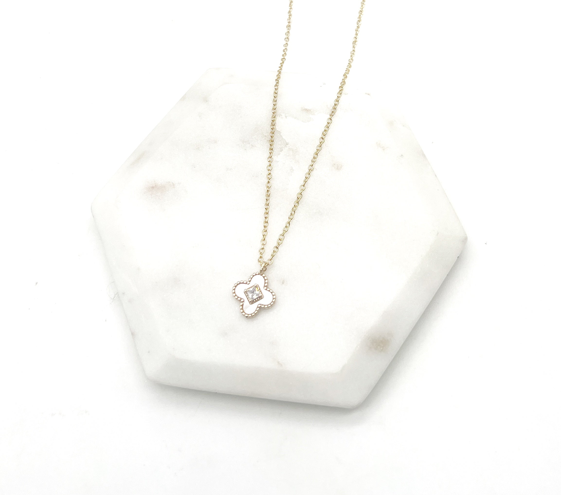 Quatrefoil Shell CZ Necklace