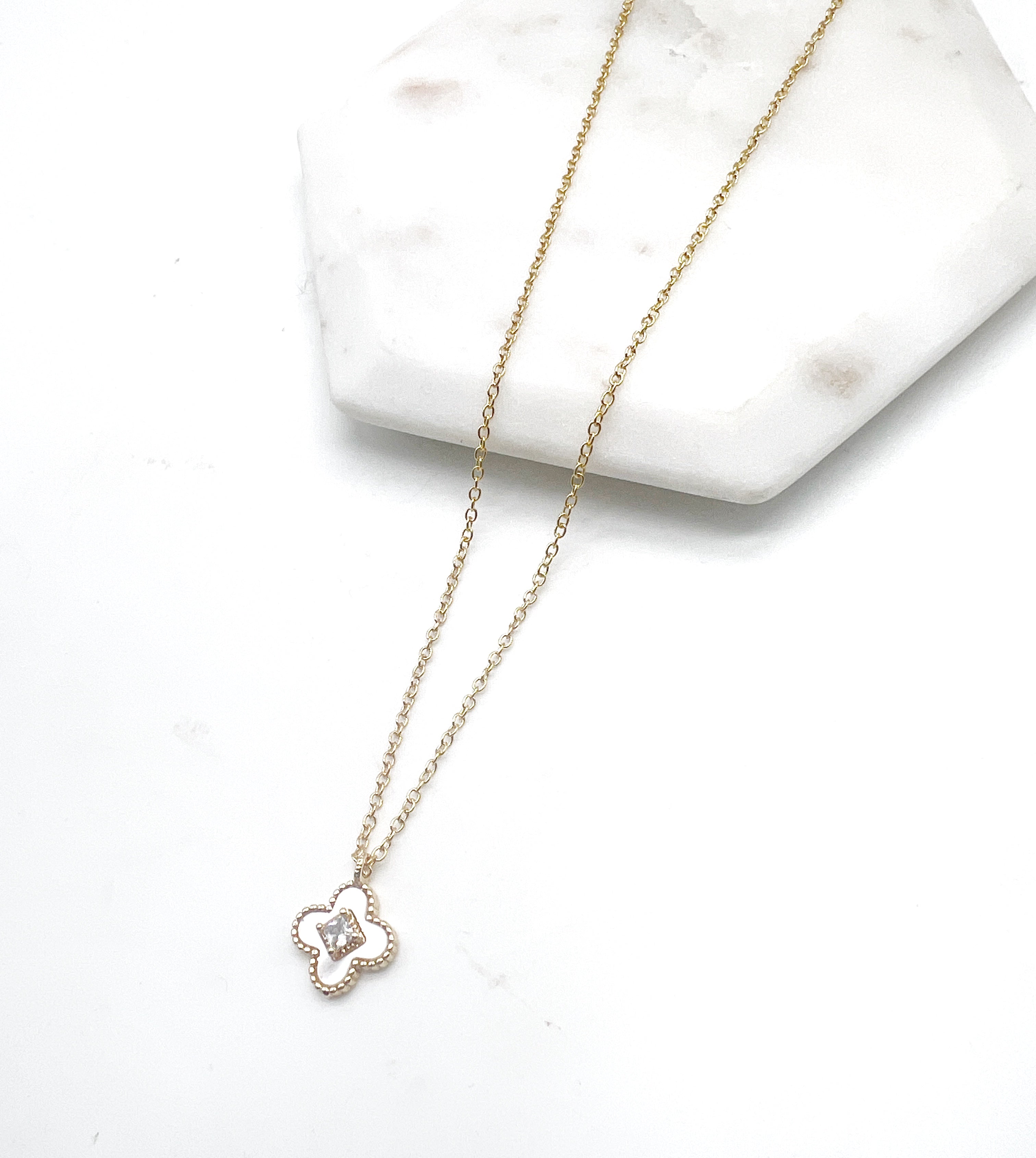 Quatrefoil Shell CZ Necklace