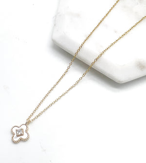 Quatrefoil Shell CZ Necklace