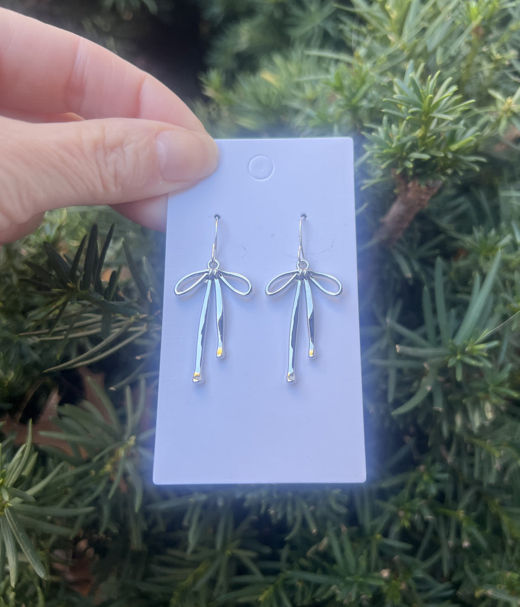 Silver Metal Bow Earrings