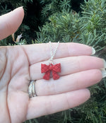 Red Quilted Bow Necklace