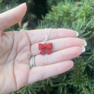 Red Quilted Bow Necklace