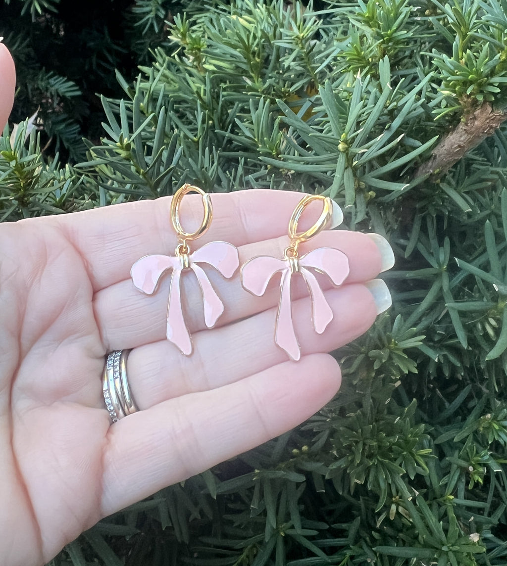 Pink Bow Huggie Hoop Earrings