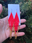 Red Gold Sead Bead Dangle Earrings