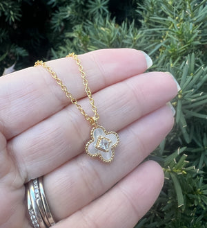 Quatrefoil Shell CZ Necklace