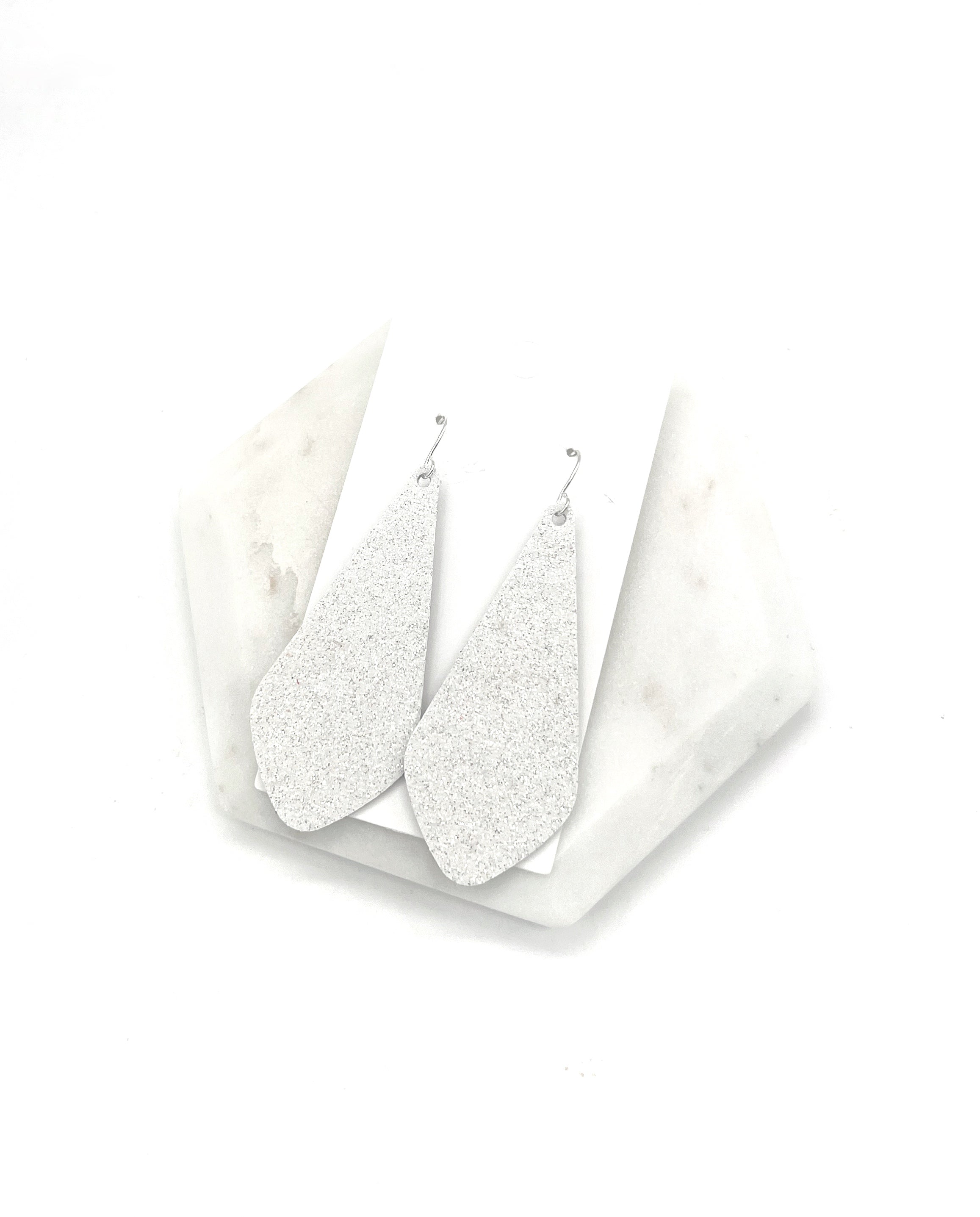 White Glitter The Em Leather Earrings