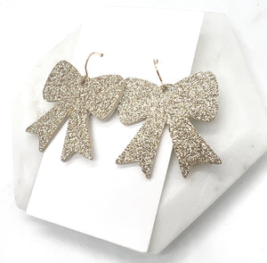 Gold Bow Glitter Leather Earrings