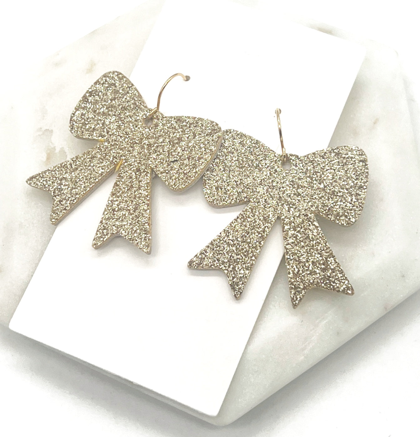 Gold Bow Glitter Leather Earrings