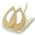Gold Glitter Cutout Teardrop Leather Earrings