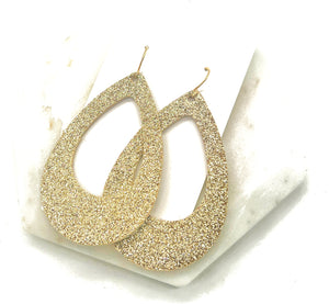 Gold Glitter Cutout Teardrop Leather Earrings