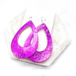 Fuchsia Hot Pink Teardrop Cutout Cork Leather Earrings