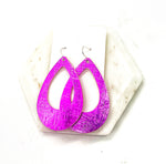 Fuchsia Hot Pink Teardrop Cutout Cork Leather Earrings