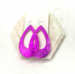 Fuchsia Hot Pink Teardrop Cutout Cork Leather Earrings