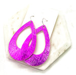 Fuchsia Hot Pink Teardrop Cutout Cork Leather Earrings