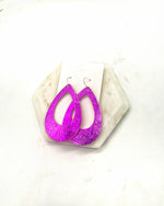 Fuchsia Hot Pink Teardrop Cutout Cork Leather Earrings