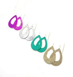 Gold Glitter Cutout Teardrop Leather Earrings