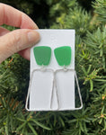 Green Silver Trapezoid Earrings