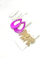 Gold Bow Glitter Leather Earrings