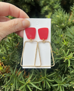 Red Gold Trapezoid Earrings