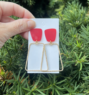 Red Gold Trapezoid Earrings