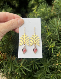 Burgundy Gold Leaf Earrings