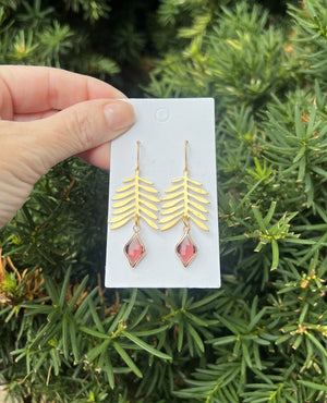 Burgundy Gold Leaf Earrings