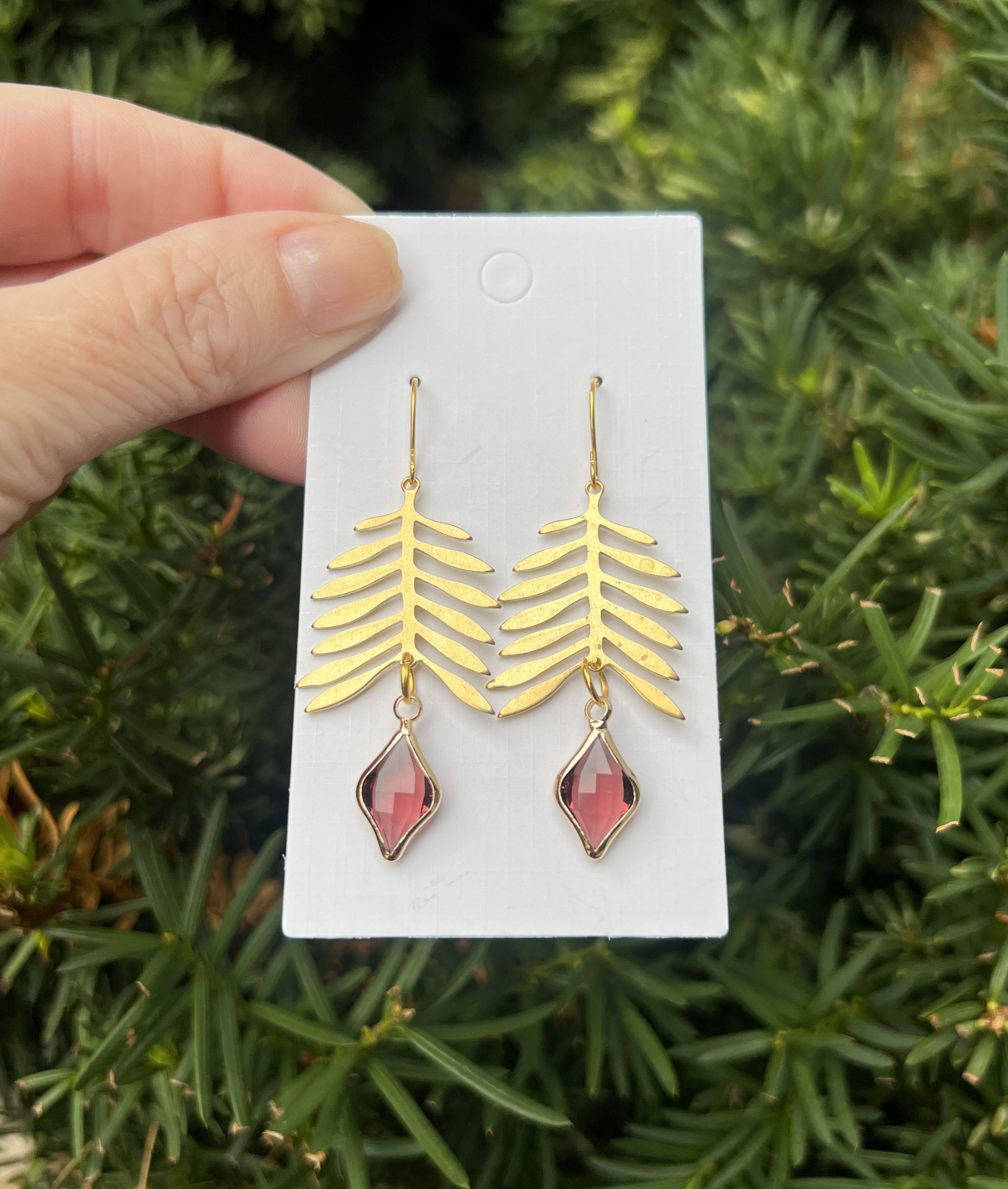 Burgundy Gold Leaf Earrings