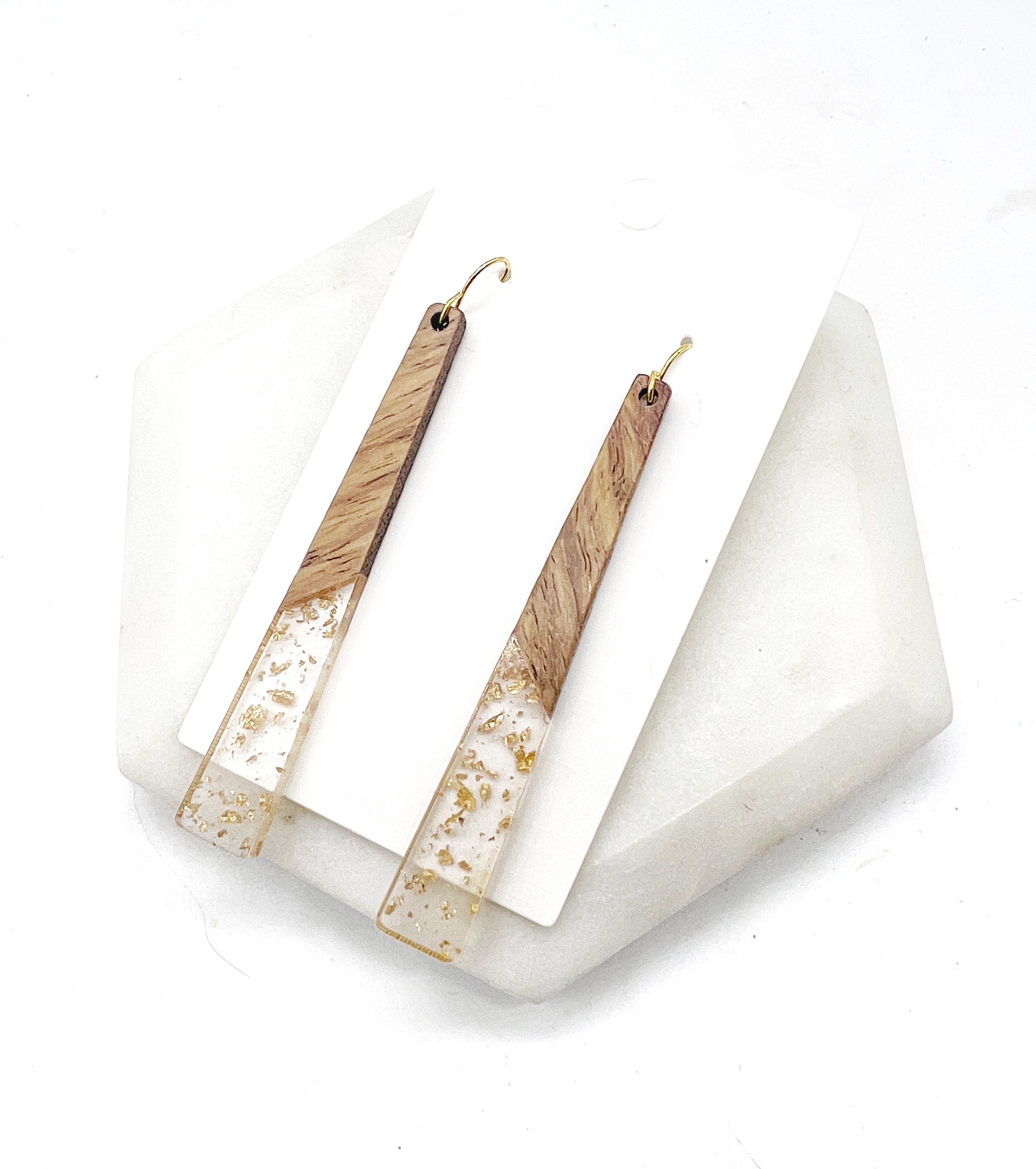Gold Flake Wood Belle Earrings