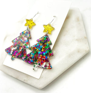 Glitter Christmas Tree Acrylic Earrings