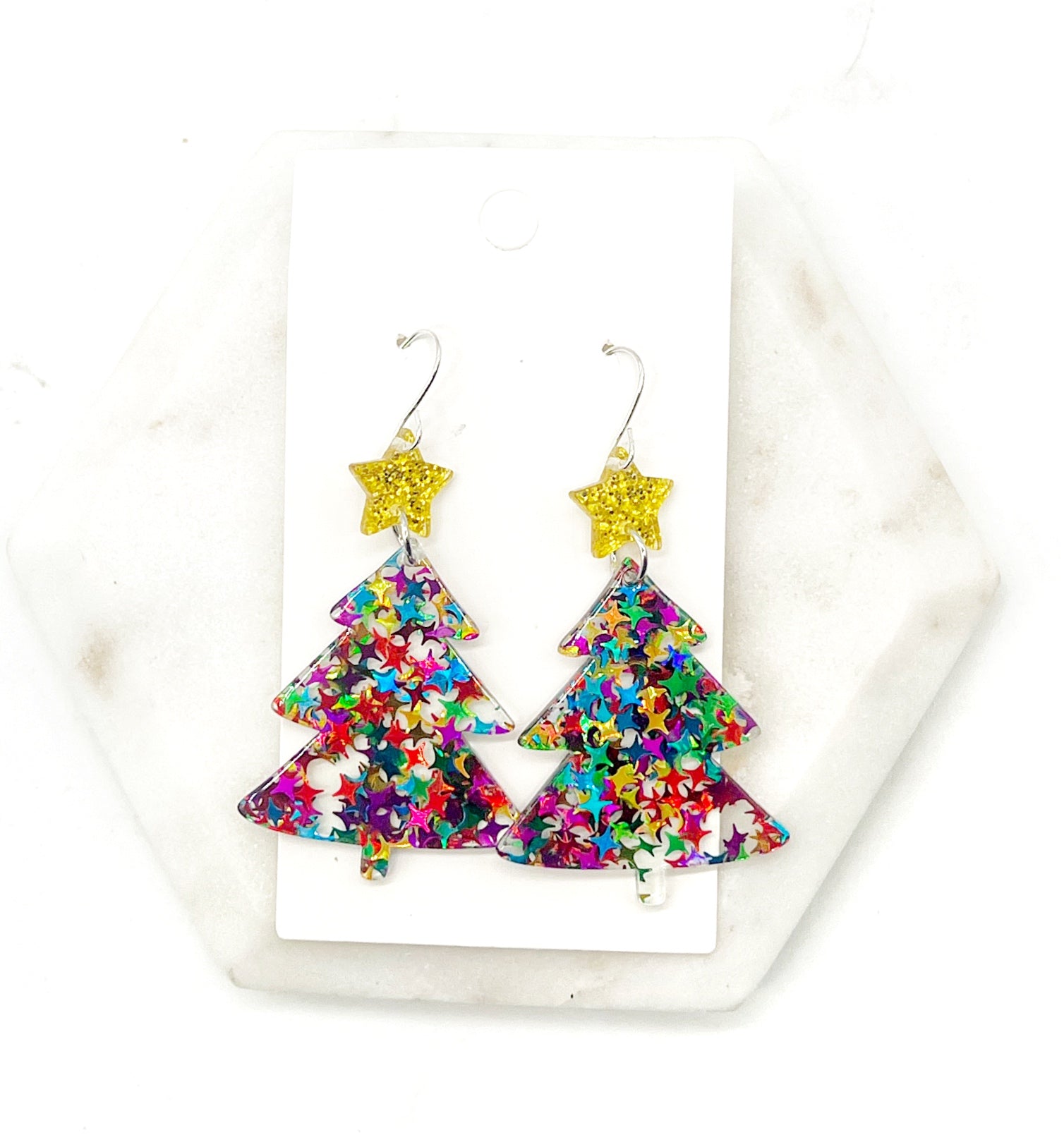 Glitter Christmas Tree Acrylic Earrings