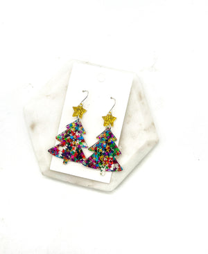 Glitter Christmas Tree Acrylic Earrings