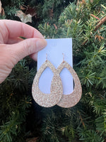 Gold Glitter Cutout Teardrop Leather Earrings