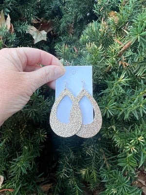 Gold Glitter Cutout Teardrop Leather Earrings