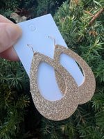 Gold Glitter Cutout Teardrop Leather Earrings