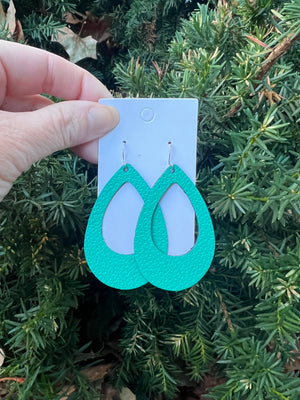 Green Cutout Teardrop Leather Earrings