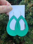 Green Cutout Teardrop Leather Earrings