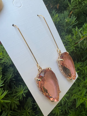 Mauve Gem Long Drop Earrings