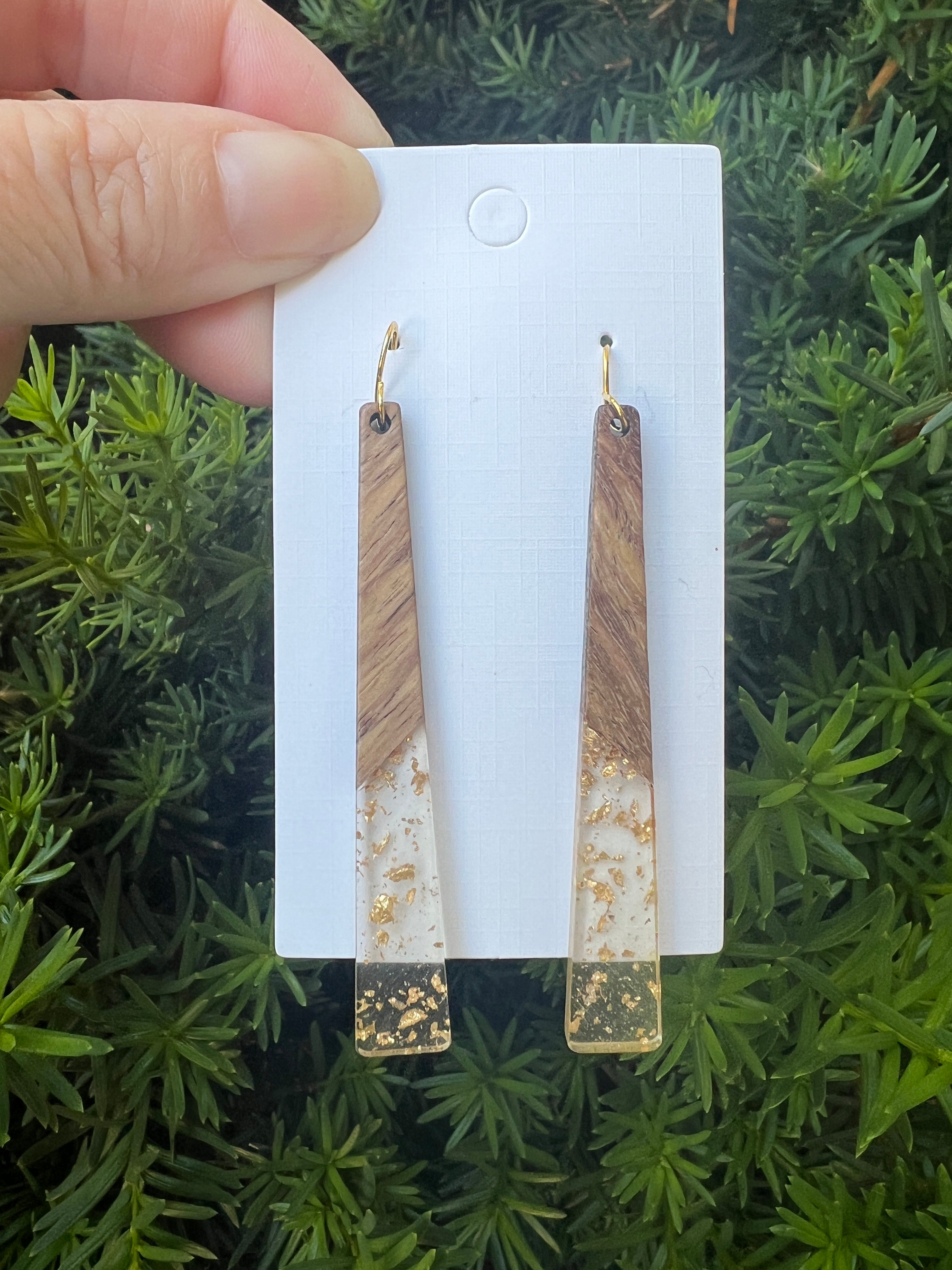Gold Flake Wood Belle Earrings