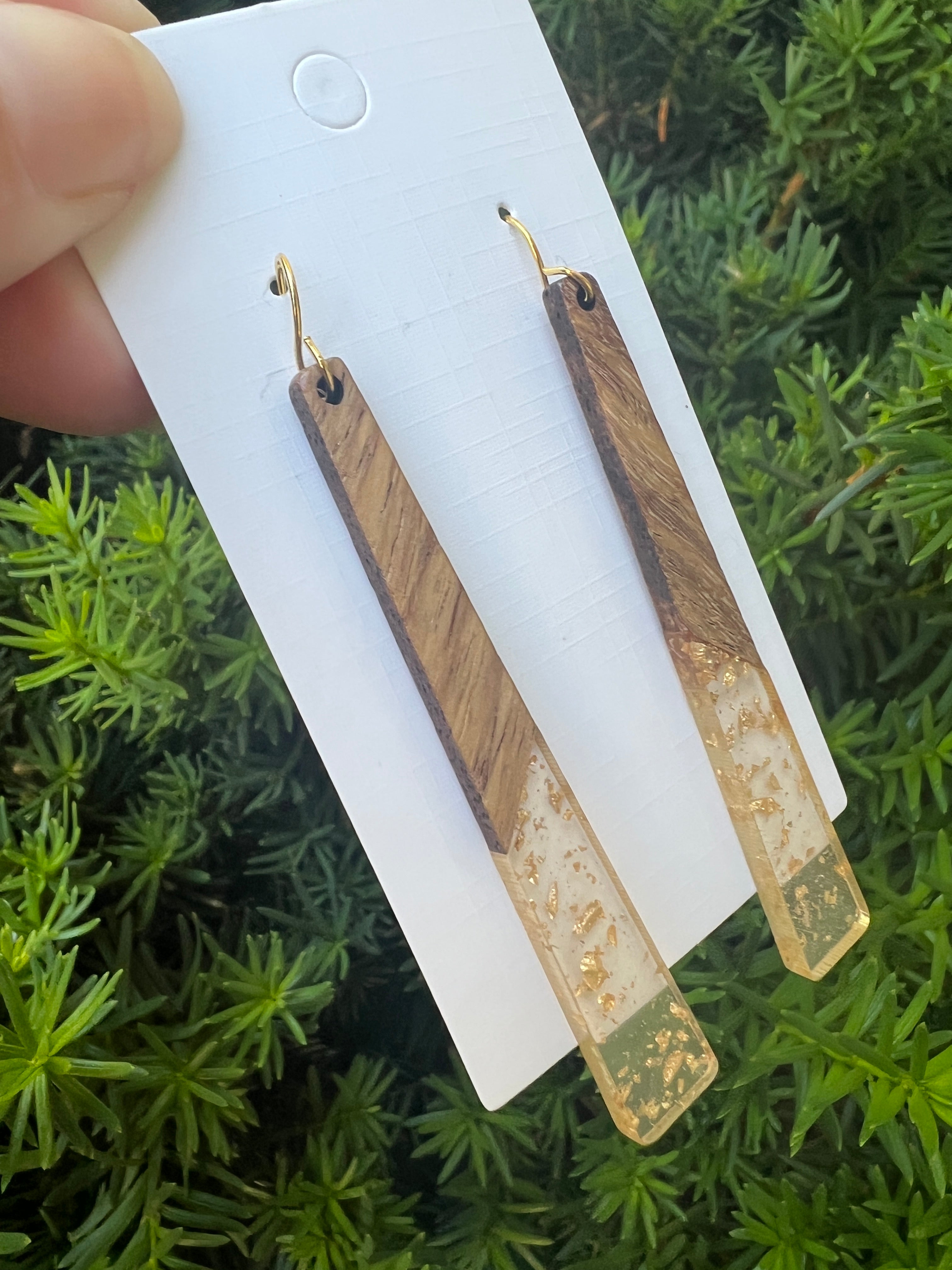 Gold Flake Wood Belle Earrings