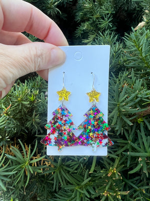 Glitter Christmas Tree Acrylic Earrings