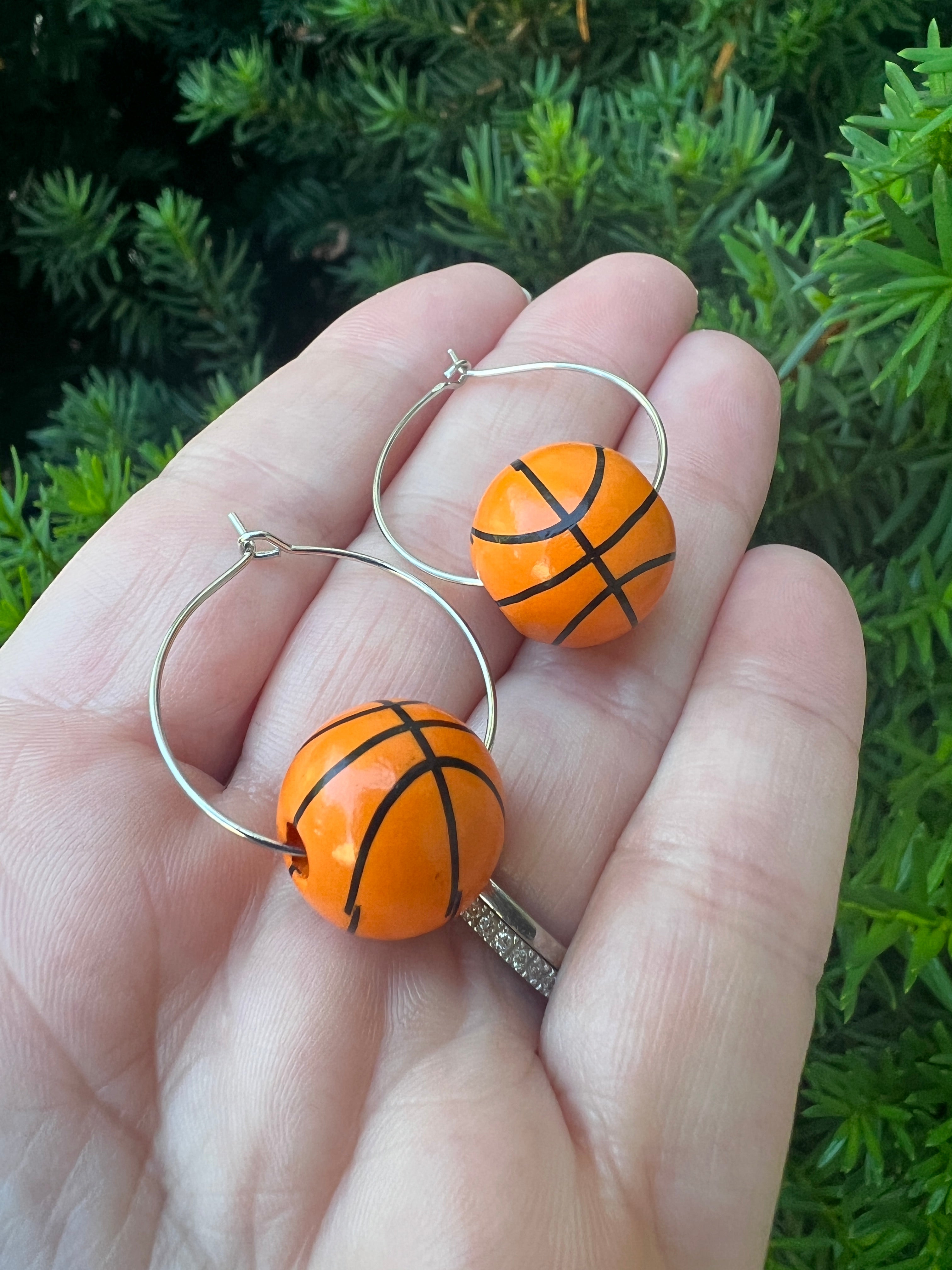Basketball Wood Bead Hoop Earrings