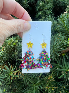 Glitter Christmas Tree Acrylic Earrings