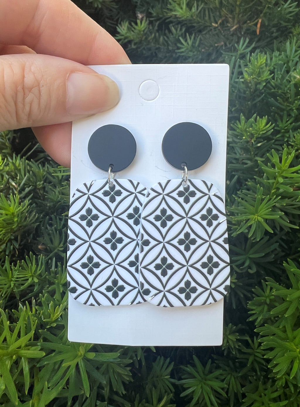 Black White Quatrefoil Acrylic Earrings